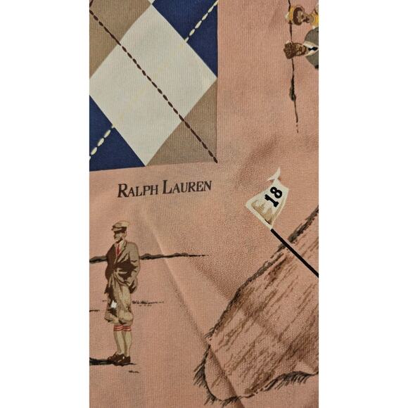 Vintage Polo Ralph Lauren silk scarf with Golf motif Argyle Pattern 36 square - Picture 3 of 5